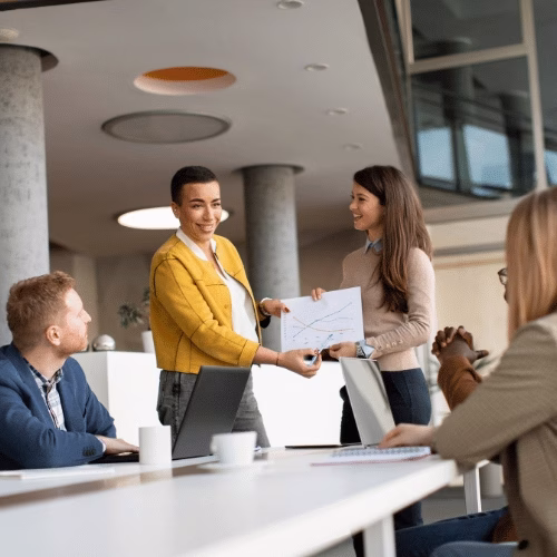 Marketing Research Analyse bei HAI Strategies Marketingteam präsentiert Ergebnisse einer Research Analyse im Business-Meeting – HAI Strategies