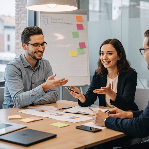 SEO Strategie entwickeln im kreativen Teamprozess – HAI Strategies SEO-Team bei der Entwicklung einer datenbasierten SEO Strategie mit Charts und Whiteboard – HAI Strategies